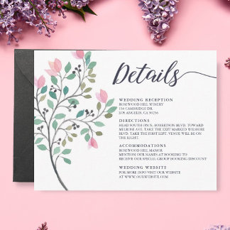 Watercolor Floral Wedding Details Enclosure Card