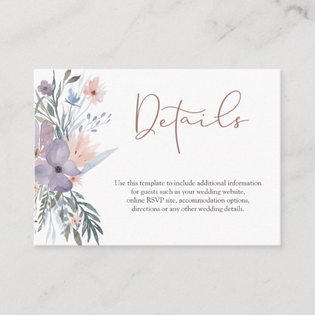 Watercolor Floral Wedding Details Enclosure Card (Front)