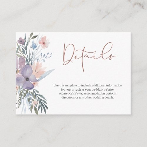 Watercolor Floral Wedding Details Enclosure Card