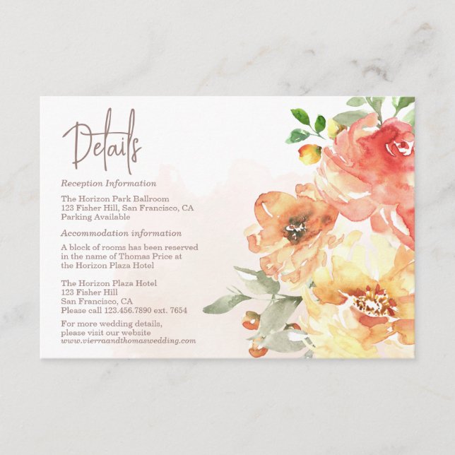 Watercolor Floral Wedding Details Enclosure Card (Front)