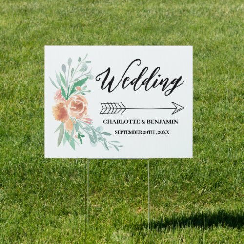 Watercolor Floral Wedding directional Yard Lawn  Sign