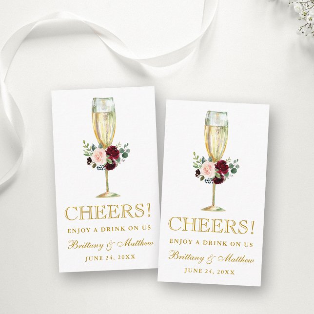 Watercolor Floral Wedding Drink Ticket Card (Customize to change text color, style, size or to add more text to back of card.)