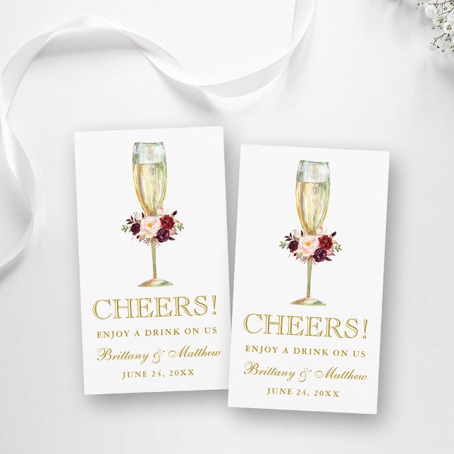 Watercolor Floral Wedding Drink Ticket Card (Customize to change text color, style, size or to add more text to back of card.)