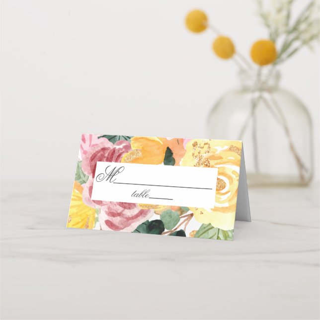 Watercolor Floral Wedding Elegant Place Card (Front)