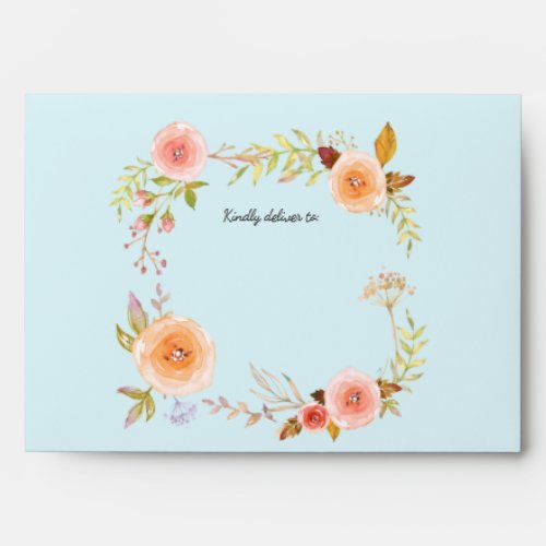 Watercolor Floral Wedding Elegant Romantic Blue Envelope
