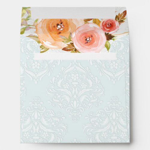 Watercolor Floral Wedding Elegant Romantic Blue Envelope