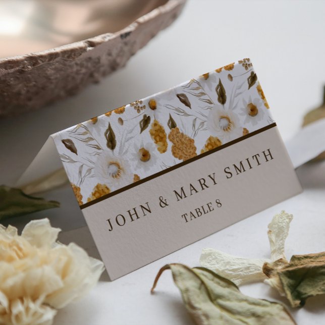 Watercolor Floral Wedding Folded Place Card (Creator Uploaded)