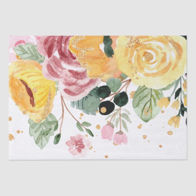 Watercolor Floral Wedding Glitter Tissue Paper (Front)