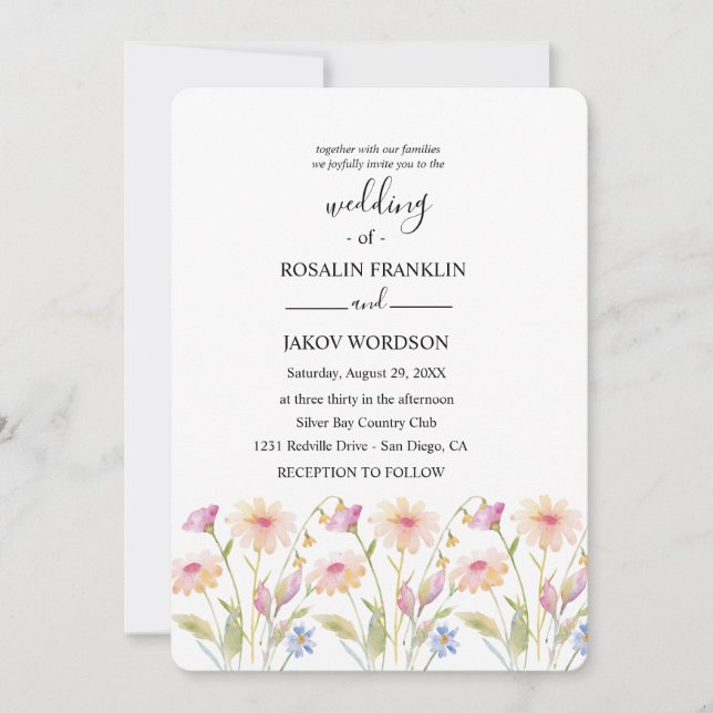 watercolor floral wedding  invitation (Front)