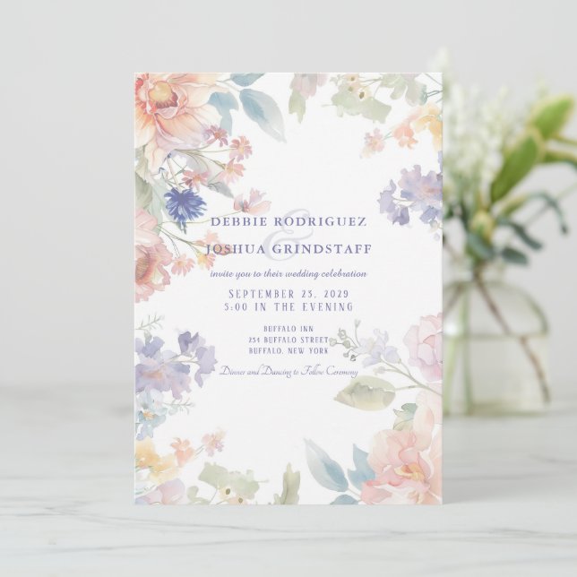 Watercolor Floral Wedding Invitation  (Standing Front)