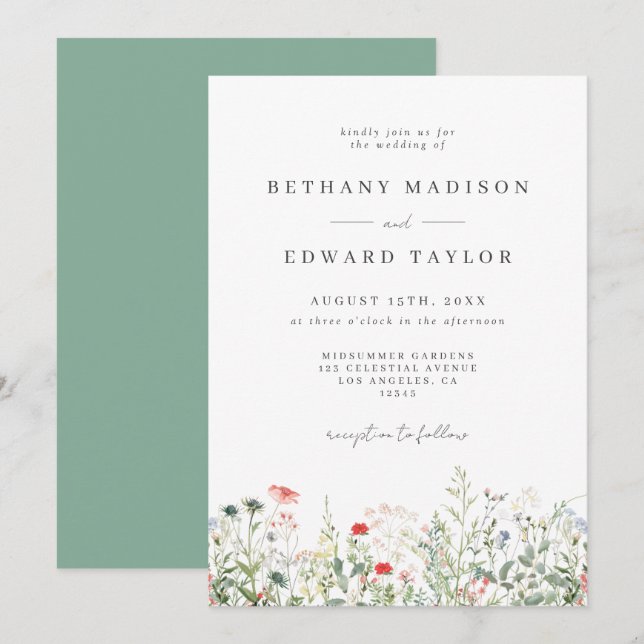 Watercolor Floral Wedding Invitation (Front/Back)