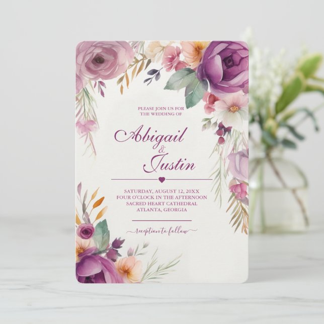 Watercolor Floral Wedding Invitation (Standing Front)