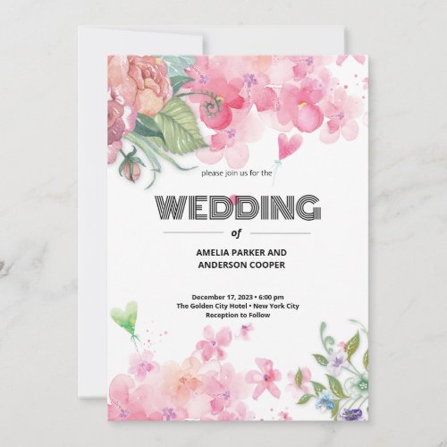 Watercolor Floral Wedding Invitation