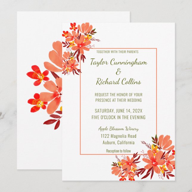Watercolor Floral Wedding Invitation (Front/Back)