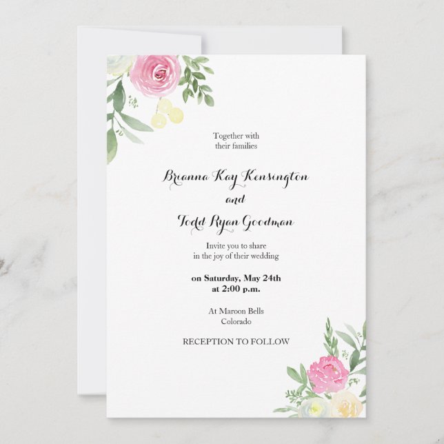 Watercolor Floral Wedding Invitation (Front)