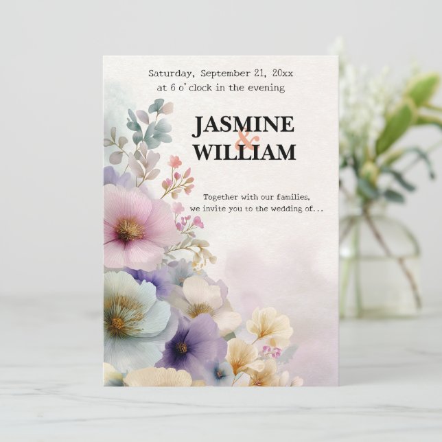 💐 Watercolor Floral Wedding Invitation 💌🌿 (Standing Front)