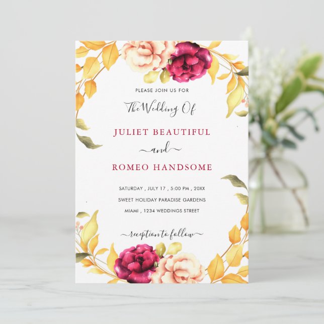 Watercolor Floral Wedding Invitation Card (Standing Front)