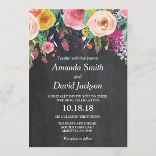 Watercolor Floral Wedding Invitation Chalkboard