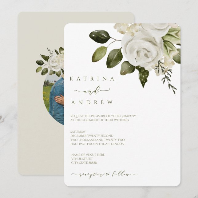 Watercolor Floral Wedding Invitations (Front/Back)