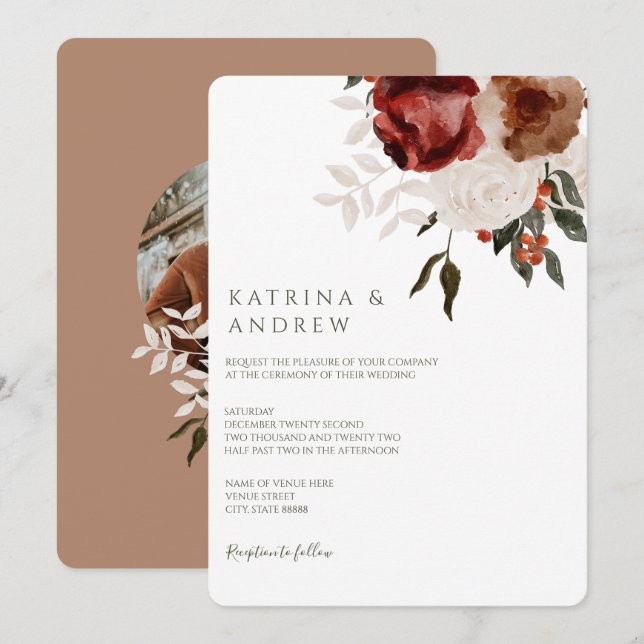 Watercolor Floral Wedding Invitations (Front/Back)
