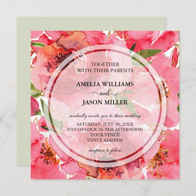 Watercolor Floral Wedding Invitations (Front/Back)