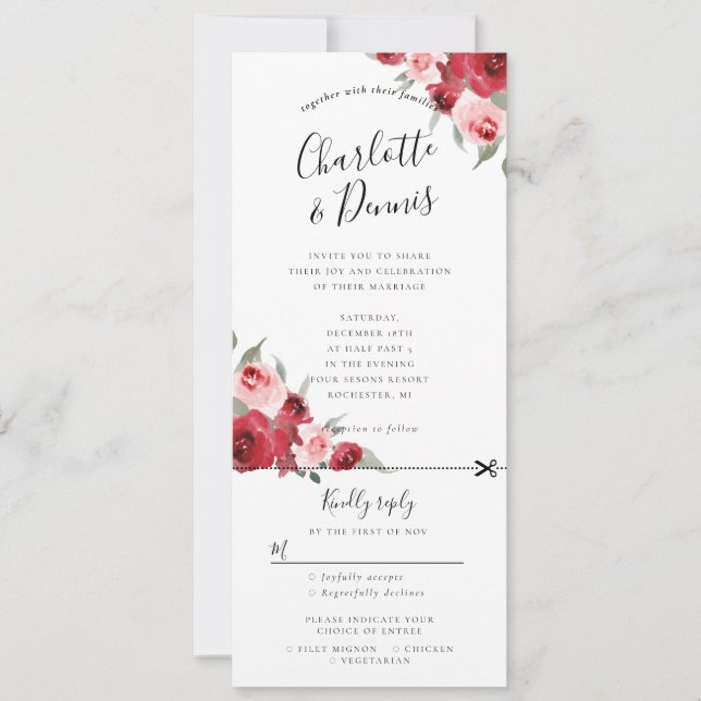 Watercolor floral wedding invite rsvp attached (Front)