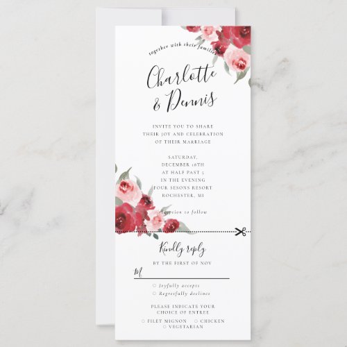 Watercolor floral wedding invite rsvp attached