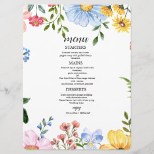 Watercolor Floral Wedding Menu