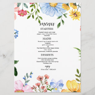 Watercolor Floral Wedding Menu