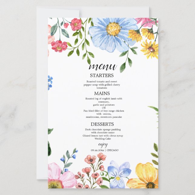 Watercolor Floral Wedding Menu (Front)