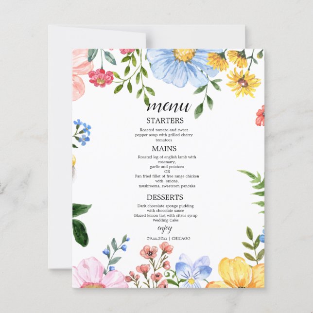 Watercolor Floral Wedding Menu (Front)