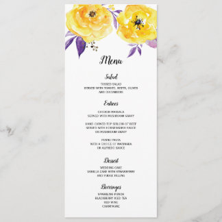 Watercolor Floral Wedding Menu Card