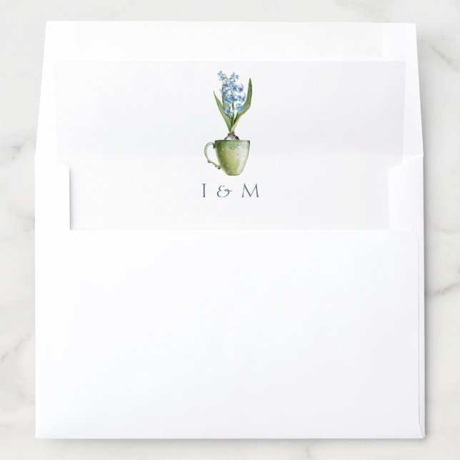 Watercolor Floral Wedding Monogram Envelope Liner (In Envelope)