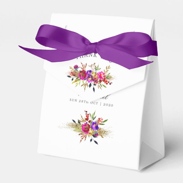 Watercolor Floral Wedding Monogram Favor Boxes (Front Side)