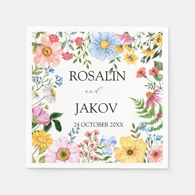watercolor floral Wedding Napkins (Front)