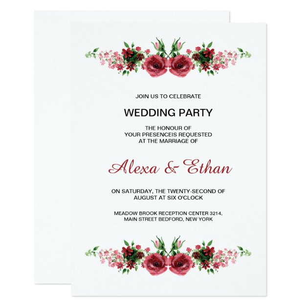 Watercolor Floral Wedding Party Invitation Card
