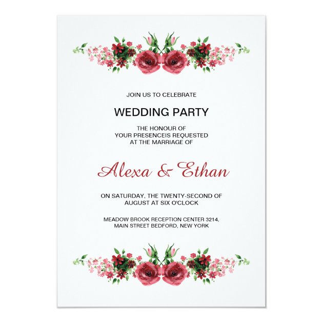 Watercolor Floral Wedding Party Invitation Card