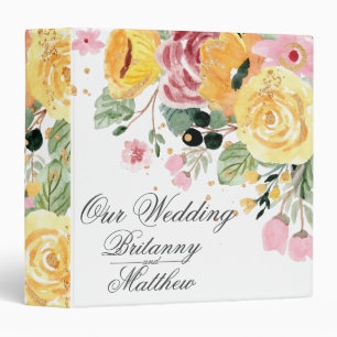 Watercolor Floral Wedding Personalized 3 Ring Binder