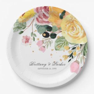 Watercolor Floral Wedding Personalized Paper Plates