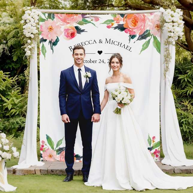 Watercolor Floral Wedding Photo Booth Backdrop (Creator Uploaded)