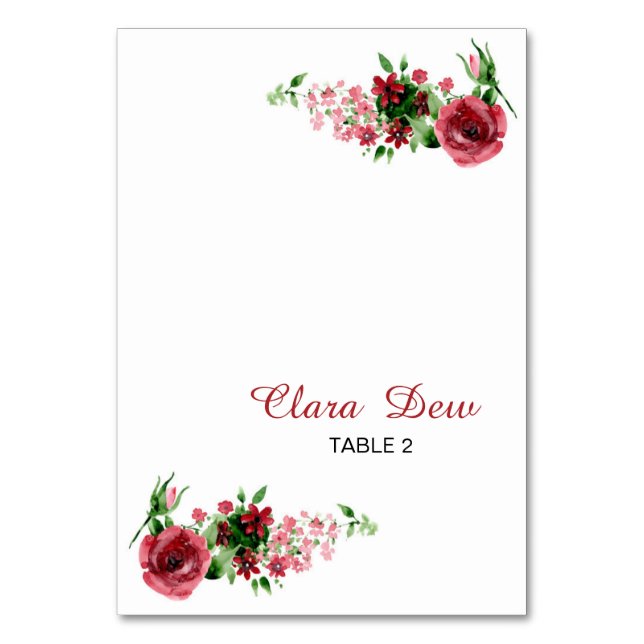 Watercolor Floral Wedding Place Card (Front)