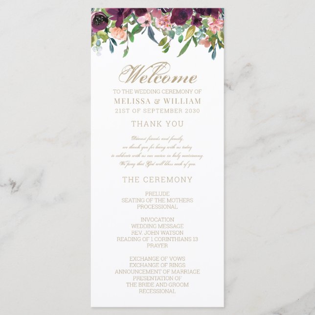 Watercolor Floral Wedding Program (Front)