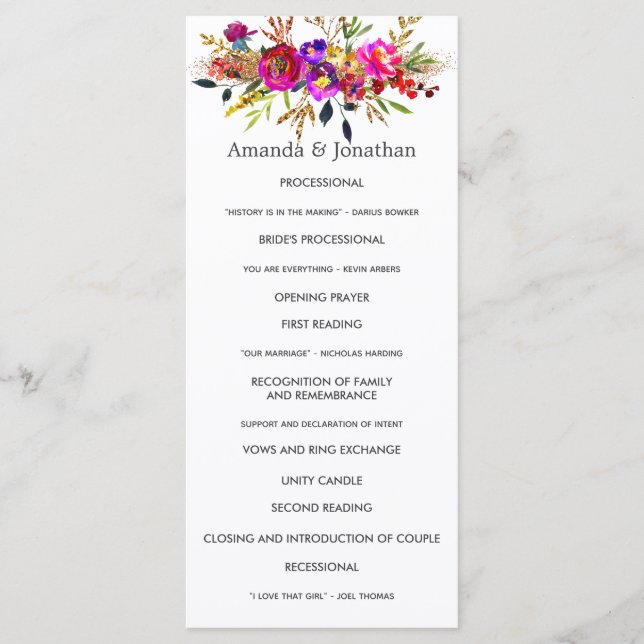 Watercolor Floral Wedding Program (Front)