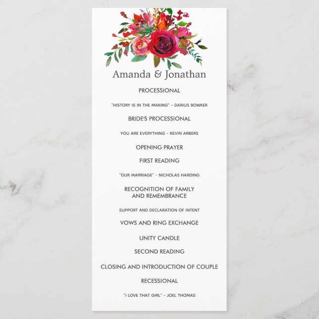 Watercolor Floral Wedding Program (Front)