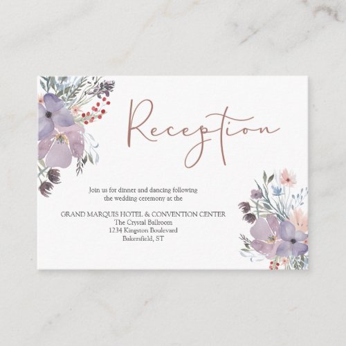 Watercolor Floral Wedding Reception Details Enclosure Card