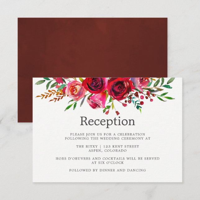 Watercolor Floral Wedding Reception Invitation (Front/Back)