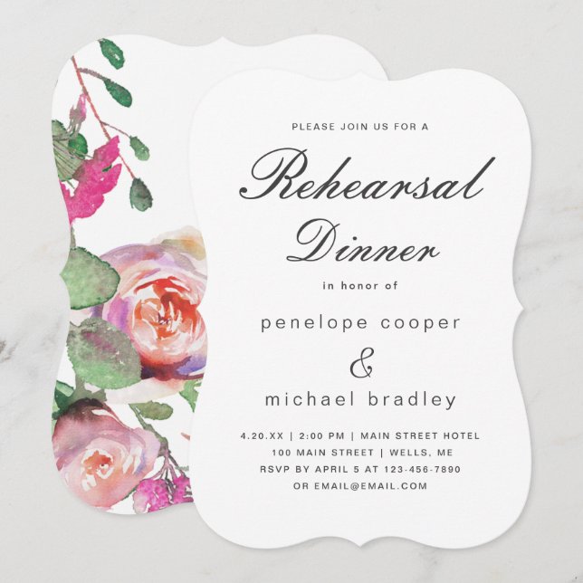 Watercolor Floral Wedding Rehearsal Dinner Card (Front/Back)