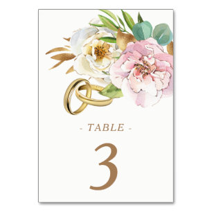 Watercolor Floral Wedding Rings Table Number