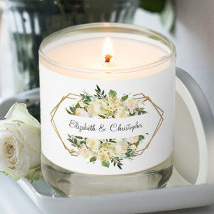 Watercolor Floral Wedding Roses Gold Elegant White Scented Candle