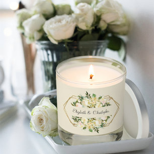 Watercolor Floral Wedding Roses Gold Frame Elegant Scented Candle